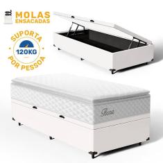 Cama Box Baú com Colchão de Molas Ensacadas Pillow Top Flora Solteiro 88cm