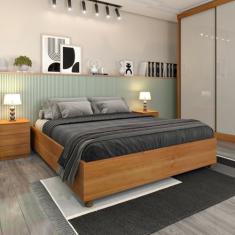 Cama Box Casal Mônaco e Mesa de Cabeceira Veronna Cinamomo