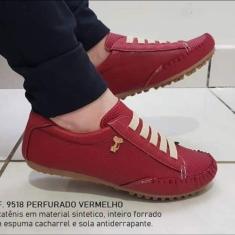 Tenis feminino mocatenis confort mocassin - HMA Shoes, Vermelho, 35