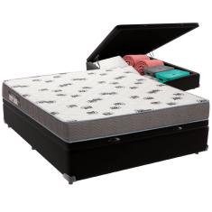 Cama Box Baú Preto E Colchão Light Espuma D33 Casal Ortobom
