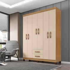 Guarda Roupa Casal Ambiente Modena 6 Portas de Bater 2 Gavetas MDP Carvalho Americano Off White