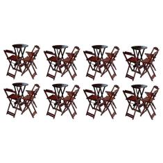 Kit 8 Jogos De Mesa Bistrô De Madeira Dobrável Com 3 Banquetas - Imbuia