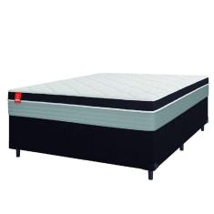 Cama Box Casal Colchão Molas Ensacadas Real 138x188x65cm Preto/Cinza - Suporta até 130Kg por Pessoa
