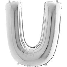 Balão Metalizado Prata Letra U - 1 Metro