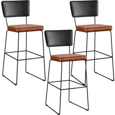 Kit 03 Banquetas Altas Preto Camel