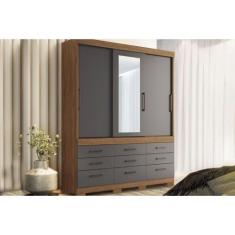 Guarda Roupa 3 Portas de Correr e 9 Gavetas c/ Espelho e Pés Click 3.9