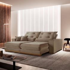 Sofá 3 Lugares Retrátil e Reclinável Veludo 290 Cm Suiça Bege