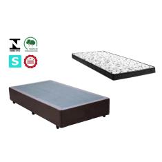 Cama Box Solteiro Marrom + Colchão Espuma D33 78x188x14