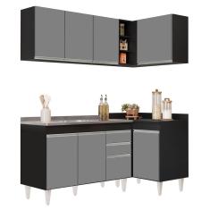 Armário De Cozinha Modulado De Canto Esquerdo 4 Peças Cp48 Com Pia Inox Preto/cinza - Lumil