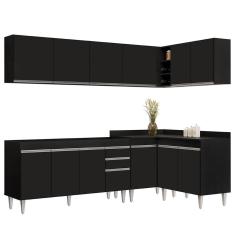 Armário De Cozinha Modulado De Canto 6 Peças Cp31 Balcão Sem Tampo Preto - Lumil