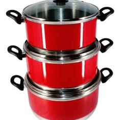 Jogo Panelas Grande (jogão) Vermelho Alumínio 3 Peças