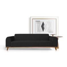 Sofá Living átila 2,10m Em Veludo Preto Base Madeira Maciça