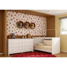 Berço 3 em 1 para Colchão 130 x 60cm com Cômoda Framboesa Multimóveis 