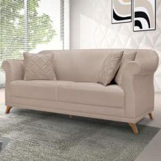 Sofá 3 Lugares Pé de Madeira Julieta 220 cm Linho S04 - D'Rossi - DRos