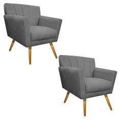 kit 02 Poltronas Laura Palito Mel Suede Cinza - ADJ Decor