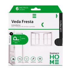 Veda Fresta Portas e Janelas Borracha Vedação Adesiva Modelo P Rolo Fita 6 Metros Preto Stamaco