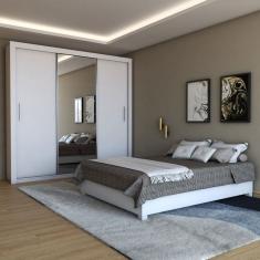 Guarda-Roupa de Casal Carol 3 Portas 4 Gavetas com Cama Branco - Panorama Móveis
