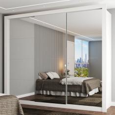 Guarda-Roupa Casal Olivia Diamantina 3 Portas de Correr 4 Gavetas Espelhado Branco - Panorama Móveis