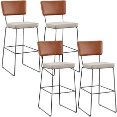 Kit 04 Banquetas Altas Cozinha Sala Jantar Fixa Allana L02 Sintético C