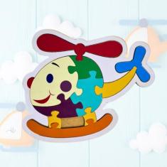 Quebra-Cabeça Infantil Educativo em MDF Adesivado Helicóptero 10 Peças