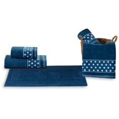 Jogo de Banho Petit Poá 5 Peças Toalha de Banho Rosto e Tapete 100% Al