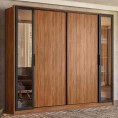 Guarda Roupa Casal 4 Portas Vidro Reflecta E 4 Gavetas Laredo Nogueira-nude Prime Tx