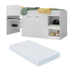 Cama Solteiro Multifuncional com Colchão Incluso 2 Portas e Escrivanin
