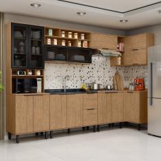 Cozinha Modulada Toscana 7 Peças Mdf Com Paneleiro 1 Forno E Armários Canto Freijó