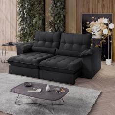 Sofá Retrátil Reclinável Chicago 230 Cm Veludo Preto