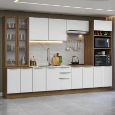 Armário de Cozinha Completa 340cm Rustic/Branco Veludo Lux Madesa 02