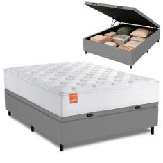 Cama Box Baú Colchão Casal Molas Ensacadas Real 138x188x68cm Branco / 