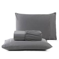 Jogo de Cama Casal Percal 400 Fios Ponto Palito 03 Peças, Antiácaro, Anti-pilling com Toque Macio - Chumbo