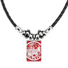 DIYthinker Colar de arte do zodíaco chinês cortado em papel com pingente de corda de couro