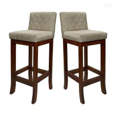 Kit 2 Banquetas Média em Madeira Maciça Tóquio Matelassê Suede Bege CCS