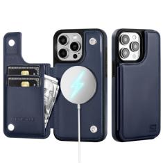 SkyEagle Capa carteira para iPhone 12 Pro Max com suporte para cartão compatível com suporte Magsafe com bloqueio de RFID, compartimentos para cartão de crédito, couro PU, capa de telefone masculina e