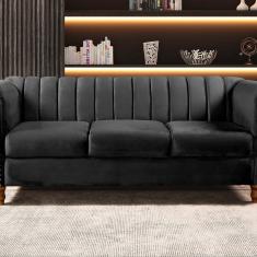 Sofá Chesterfield Realeza 3 Lugares Decoração Retrô Preto