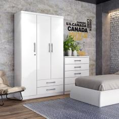 Guarda Roupa Solteiro 03 Portas 02 Gavetas Miami Henn Branco