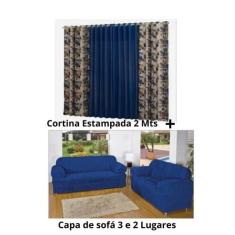 Kit Capa De Sofá 2 E 3 Lugares 21 Elásticos + Cortina Rústica 02 Metro