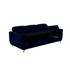 Sofá Cama 2 Lugares Reclinável e Baú Pamela Azul Matrix