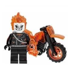 Boneco Blocos De Montar Moto Motoqueiro Fantasma Fire Chain