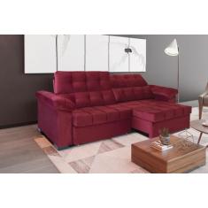 Sofá Retrátil e Reclinável 290 cm Espanhol Veludo Bordô Chamby Móveis