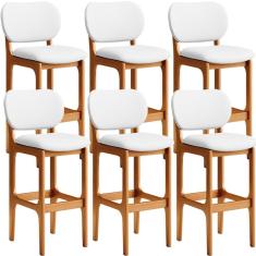Kit 06 Banquetas Alta Para Cozinha Madeira Fixa Betta L02 Imbuia Corano Branco - Lyam Decor