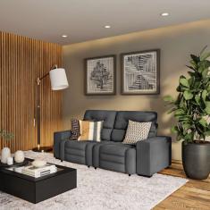 Sofá Retrátil e Reclinável 3 Lugares Beatrice Suede Grafite