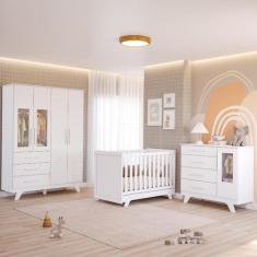 Quarto Bebê Retrô Janelado Completo com Guarda Roupa 4 Portas Berço Mi