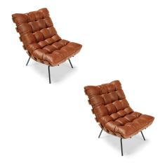 Kit 02 Poltronas Costela Corano Base de Metal D´rossi Nozes