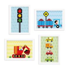 Quadros para Quarto Carros na Cidade 22x32cm Moldura Branca  - Quartin