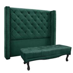 Cabeceira Cama Box Queen 160cm e Recamier Vicenza Veludo S04 - D'Rossi