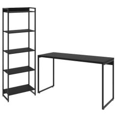 Kit Escritório Estante 5 Prateleiras Com Mesa 135Cm Onix - LYAM DECOR