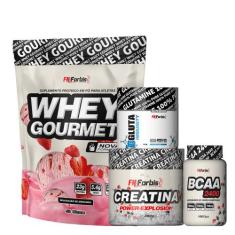Kit Whey Gourmet Refil + Creatina 300g + Glutamina 150g + BCAA 100 cáp