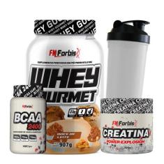 Kit Whey Protein Gourmet + Creatina 300g + BCAA 100 cáps + Coqueteleir